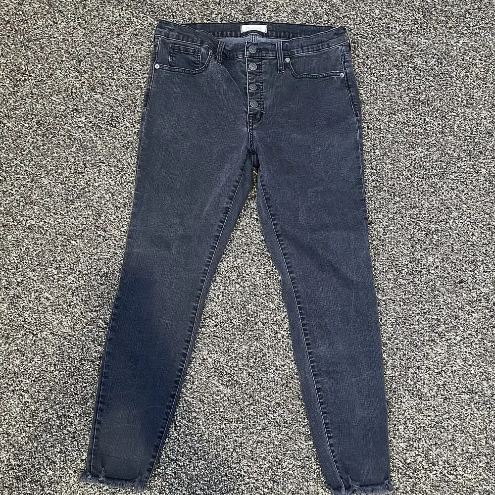 Madewell Jeans Women 31 Curvy 9" High-Rise Skinny Black Faded Freyed Hem Stretch - Picture 2 of 10